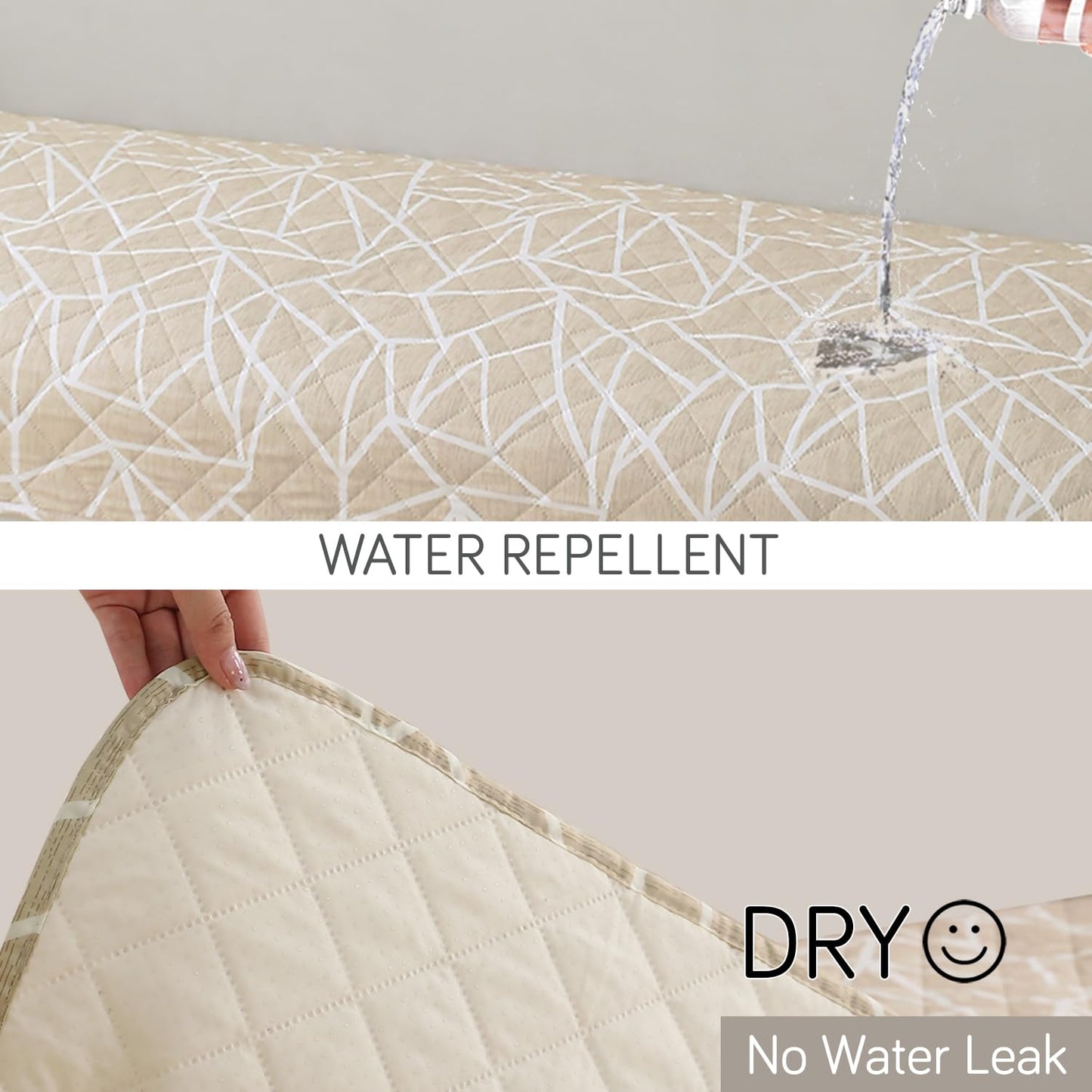 HOKIPO Waterproof Printed Quilted Quick Dry L Shape Sofa Seat Cover Mat, Beige Abstract Geometry