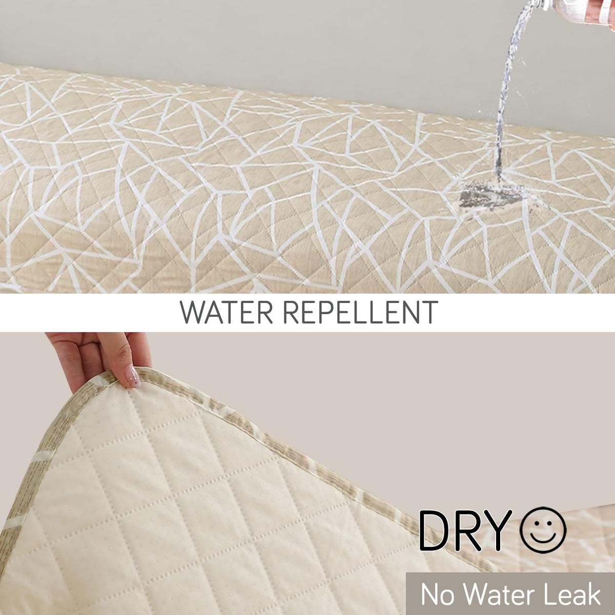 Waterproof Printed Quilted Quick Dry L Shape Sofa Seat Cover Mat, Beige Abstract Geometry