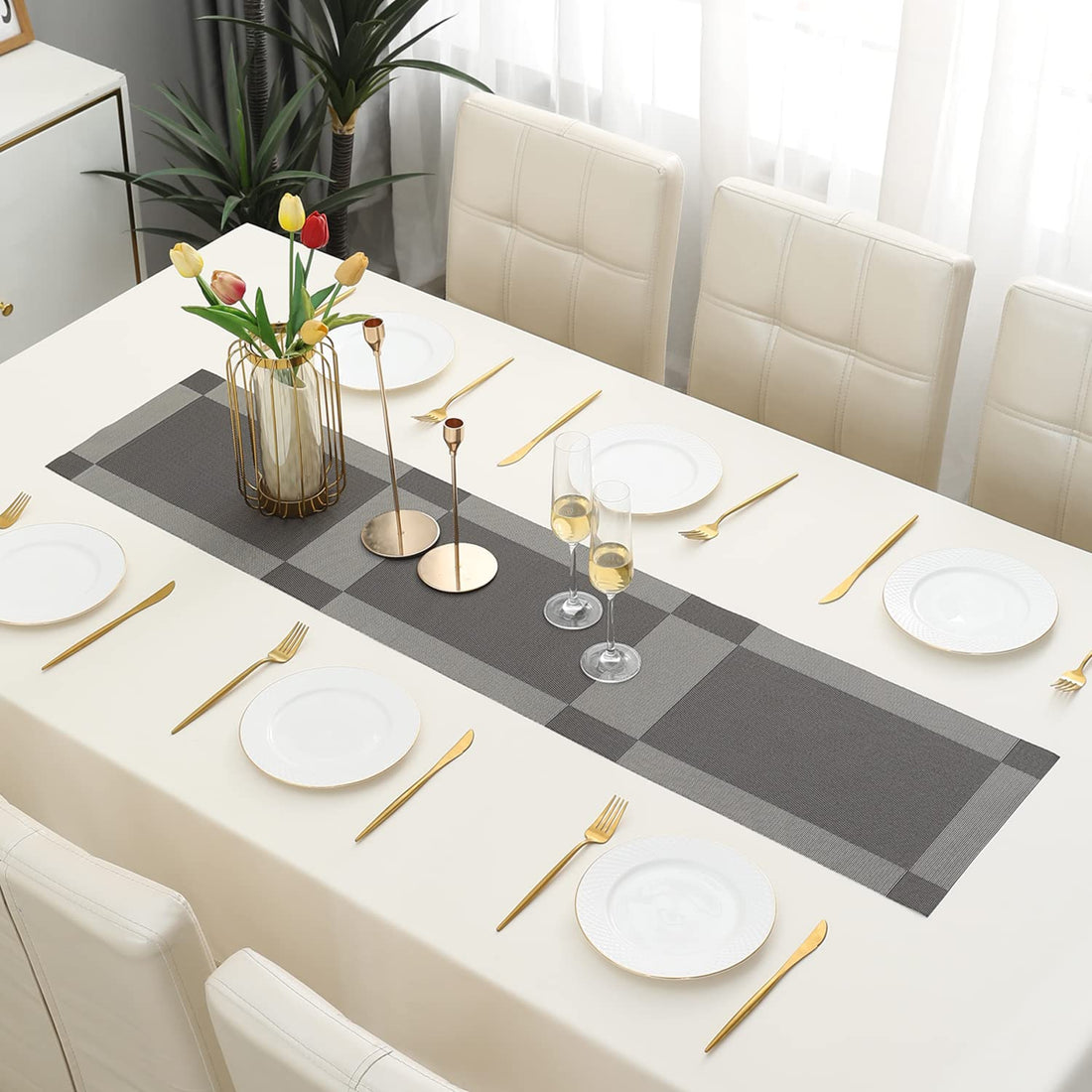 Buy Grey Colour PVC Table Runner Online - HOKIPO | Har Ghar Ka Humsafar