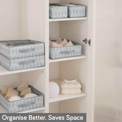Lingerie Organizer for Women – Bra Organizer for Wardrobe & Drawers | Foldable Innerwear Organiser for Bras, Camisoles | Non-Woven Fabric, Grey leaves