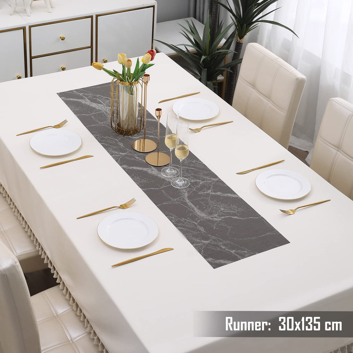 Buy Abstract Brown Colour PVC Table Runner for 4 Seater (30x135cm) | HOKIPO
