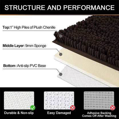 Chenille Luxury Bath Rug, Extra Soft And Absorbent Large Bathroom, Brown