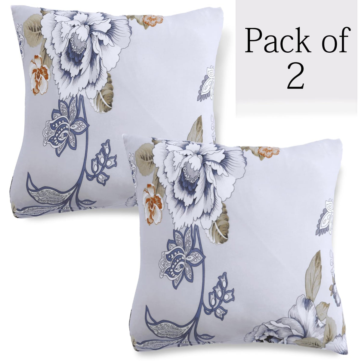 Gentle Grey Dahlia Floral Printed 16 by 16 zippered square sofa cushion covers Set of 2