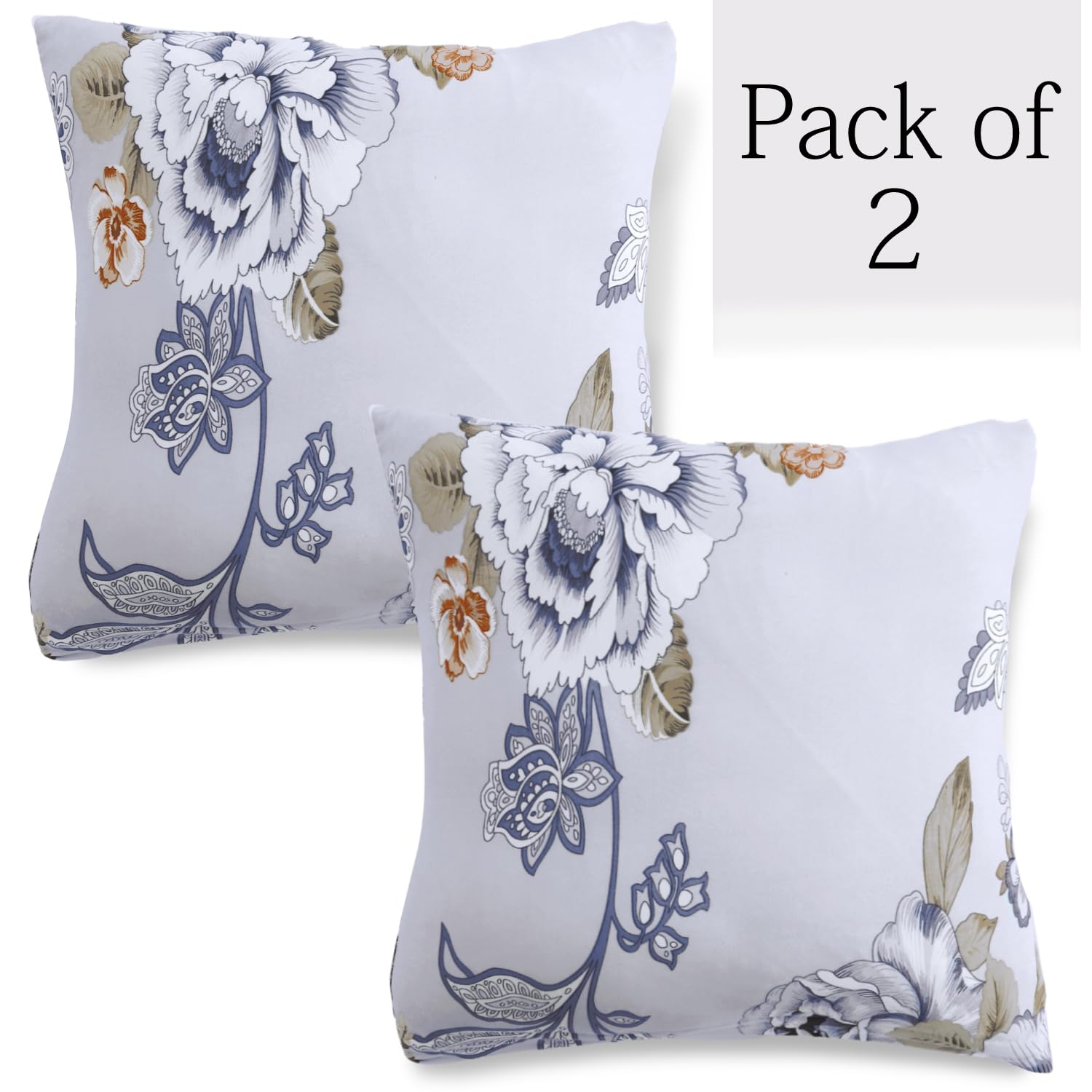 Gentle Grey Dahlia Floral Printed 16 by 16 zippered square sofa cushion covers Set of 2