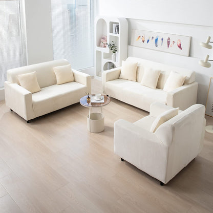 Beige premium elastic velvet sofa cover​ for 3+2+1 seater sofa set