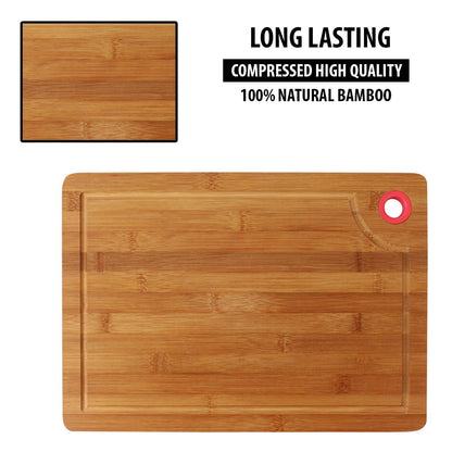 Large & Thick Bamboo Wood Chopping Board with Drip Groove and Finger Hole Large (Brown, 40x28 x1.5 cm)