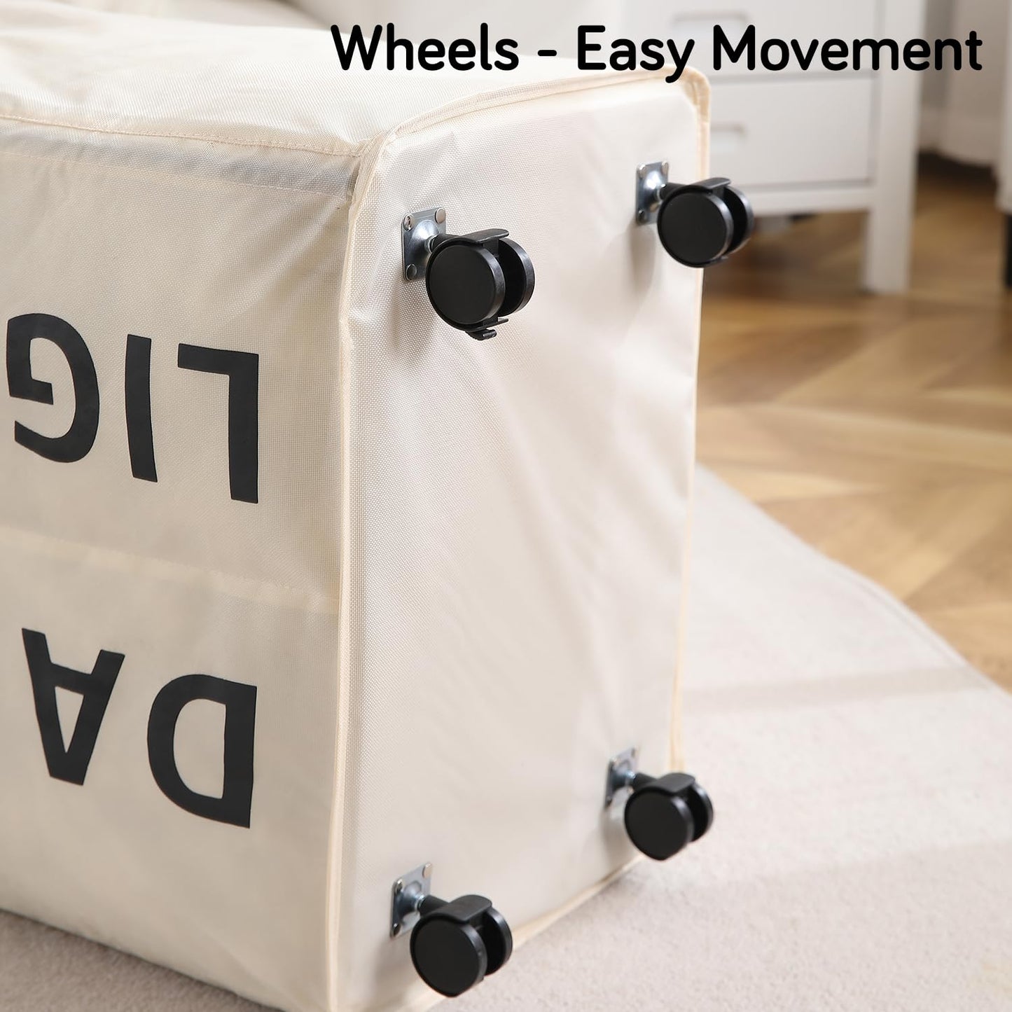 Large Laundry Basket Foldable Hamper With Wheels, Cream