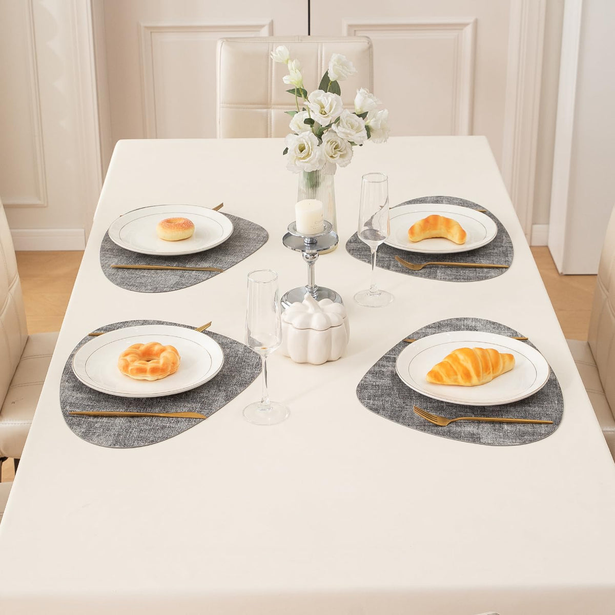 Premium Faux Leather Dining Table Mats, Grey