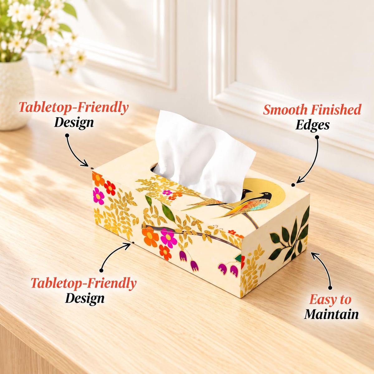 HOKIPO Tissue Box Holder, Rectangle, Engineered Wood, Sunhere Parinday - image 6