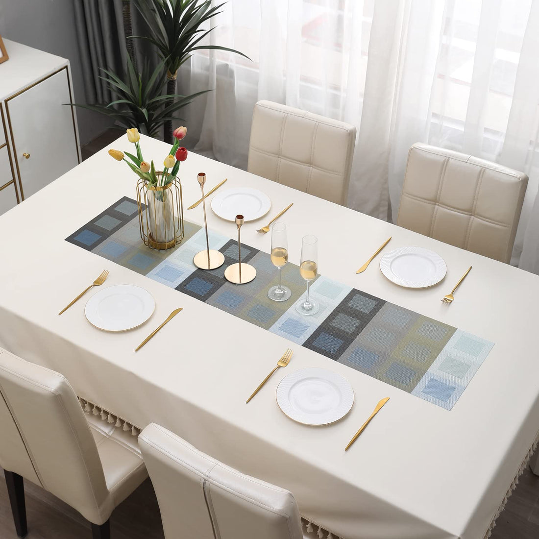 Buy Gradient Blue Colour PVC Table Runner Online - HOKIPO | Har Ghar Ka Humsafar