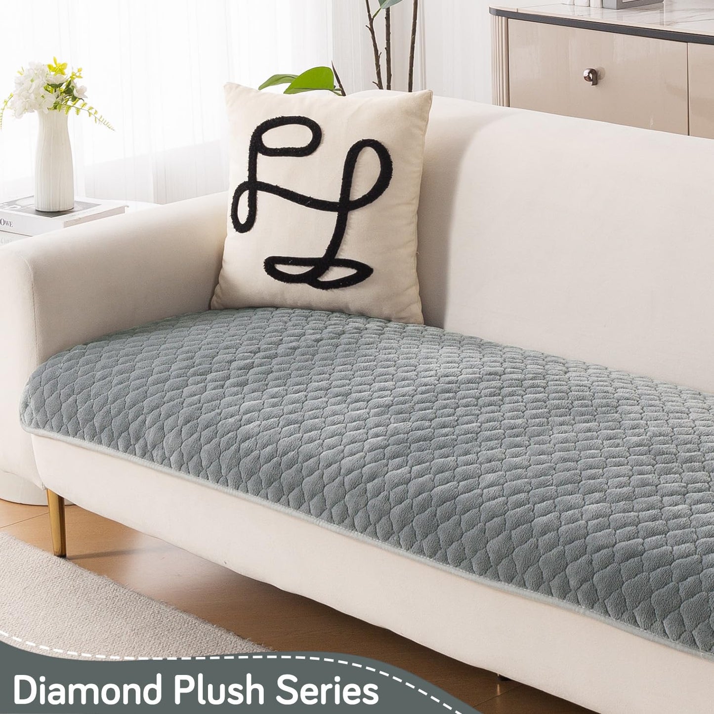 Diamond Plush Premium Quilted L Shape Sofa Cover Seat Mat, Grey