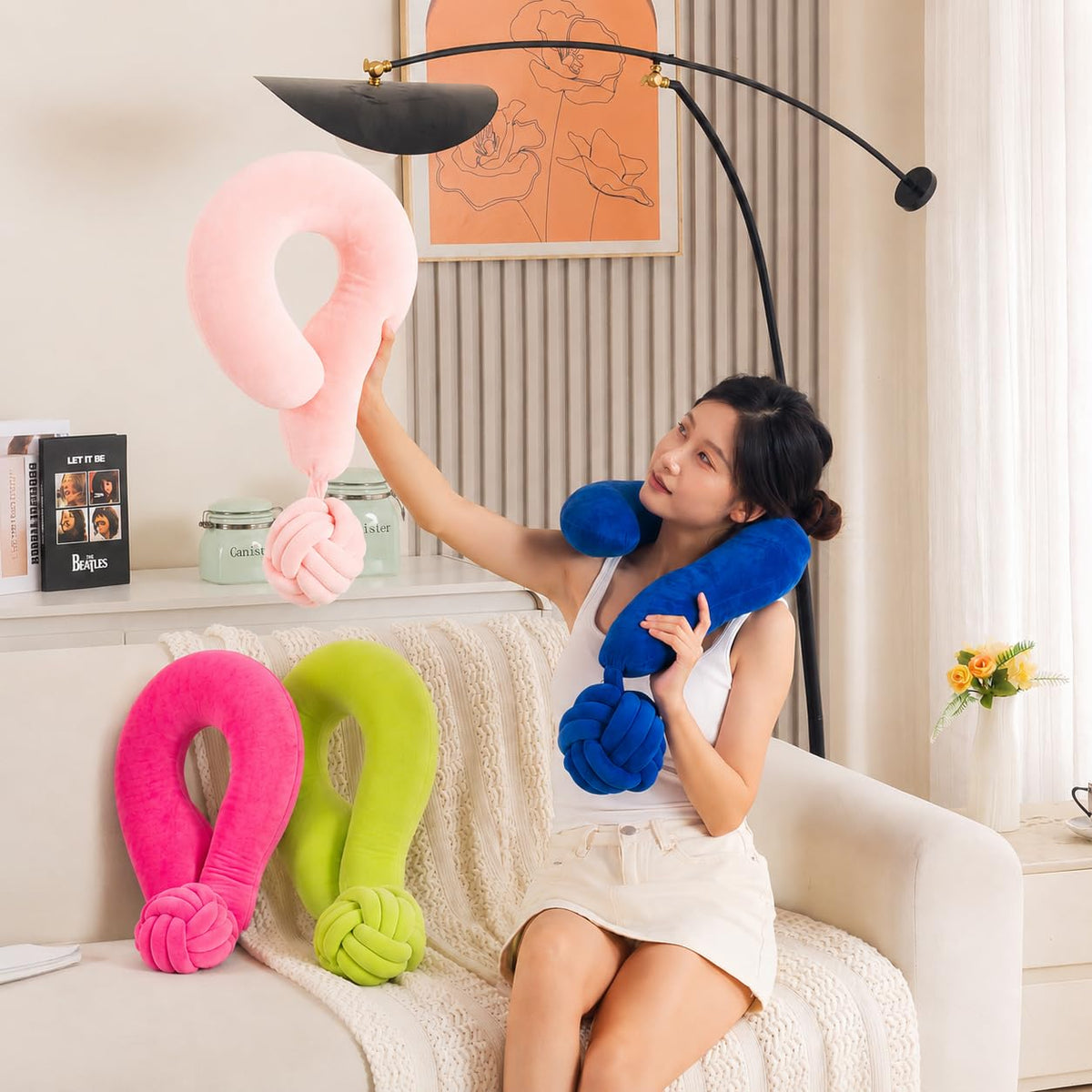 HOKIPO Large Question Mark Neck Pillow for Travel & Home, Light Pink