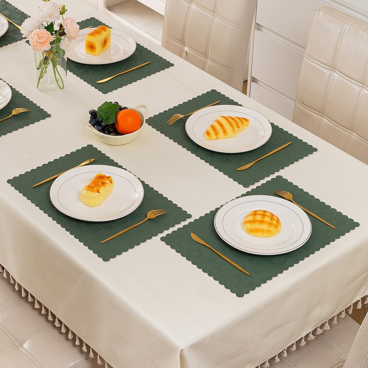 Florista Blush Royal Luxe Faux Leather Mats for Dining Table - Sage Green