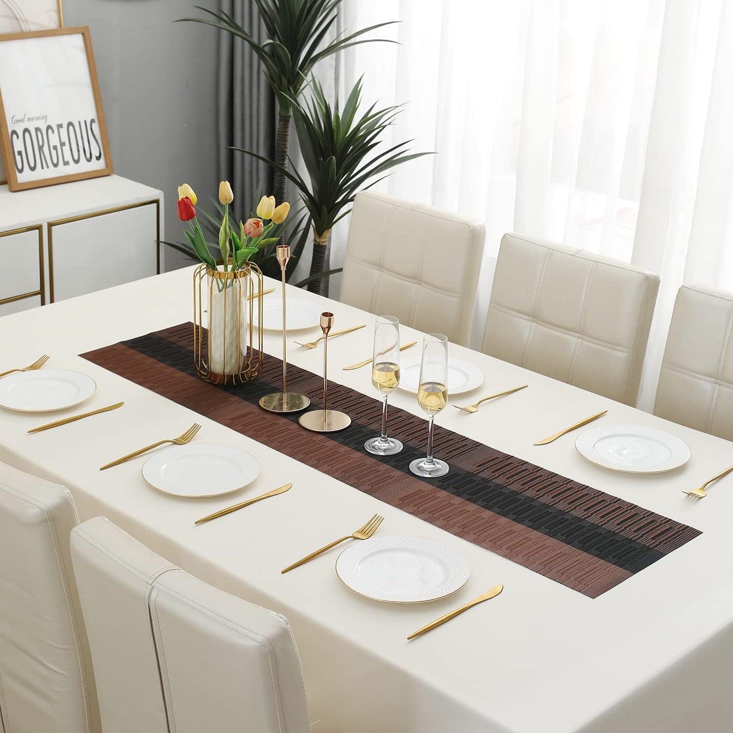 PVC Table Runner, Metallic Brown