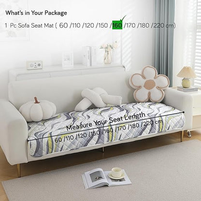 Quilted, Waterproof and Anti-Slip Sofa Cover Mat, Curved Lines Pearl White