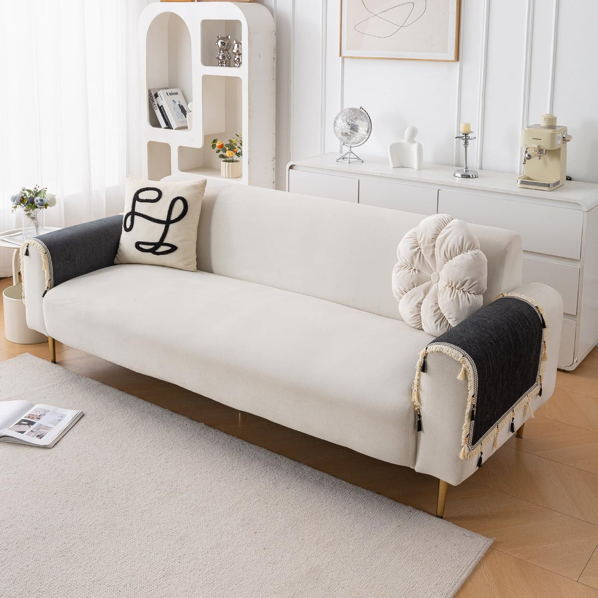 Serenity Tassel Chenille Sofa Cover with Tassel – Midnight Graphite