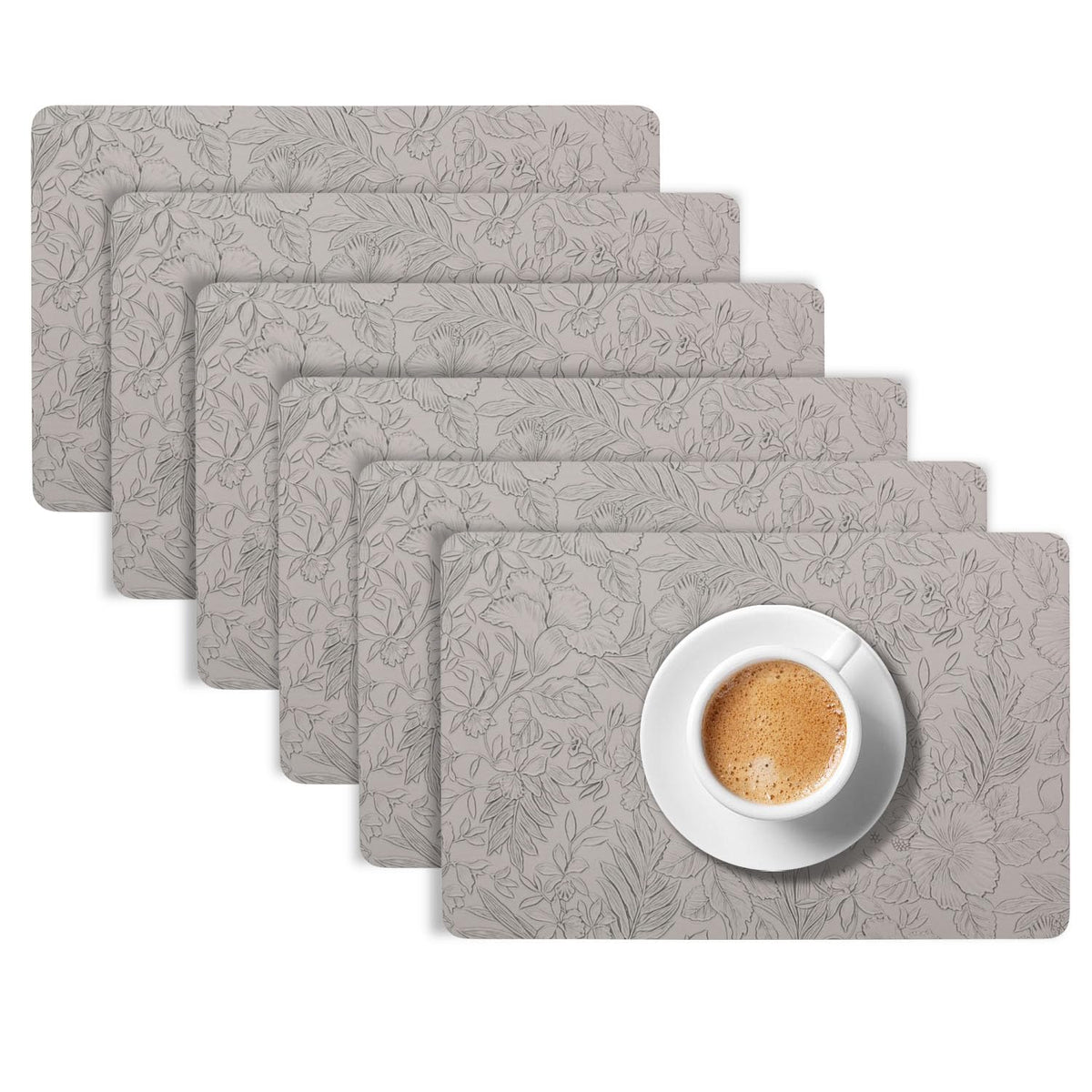 Hibiscus Bloom Washable Leather Mats for Dining Table - Stone Grey