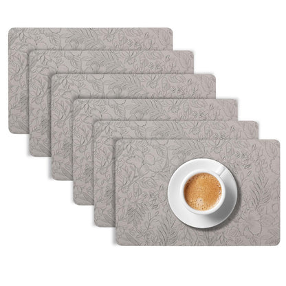 Hibiscus Bloom Washable Leather Mats for Dining Table - Stone Grey