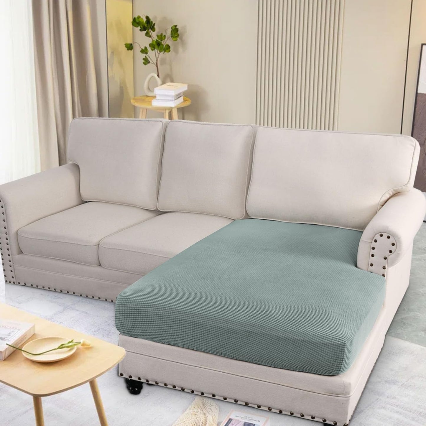 Stretchable Thick Jacquard Textured Seat Cushion Cover for 1/2/3 Seaters / Pieces for Sofa, Green