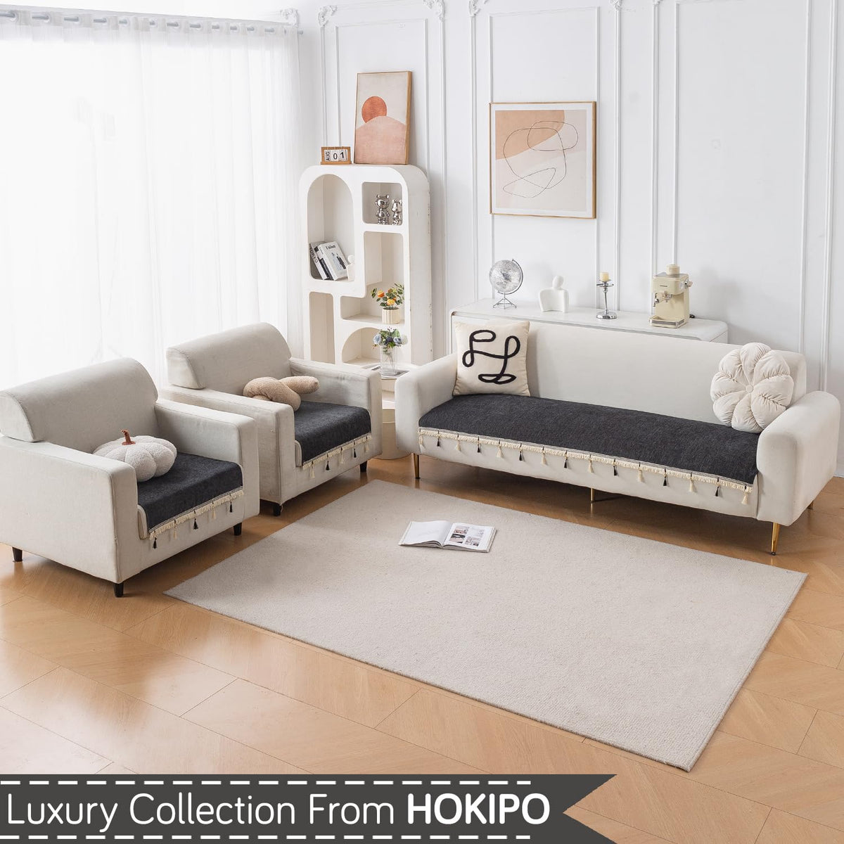 Serenity Tassel Chenille Sofa Cover with Tassel – Midnight Graphite