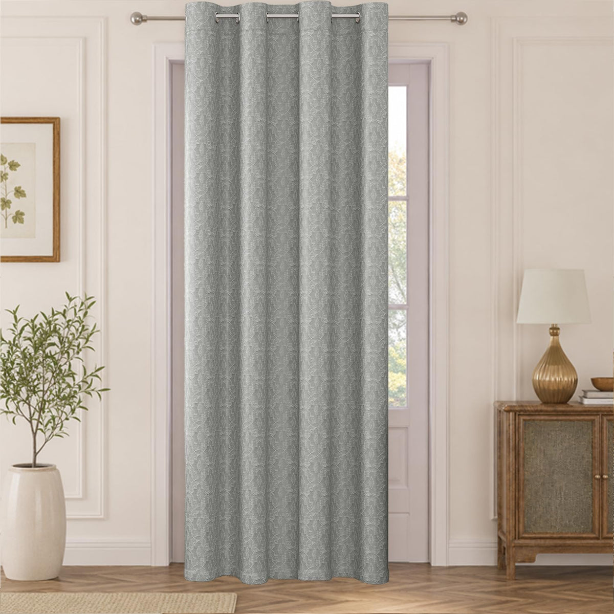 HOKIPO Marrakesh Jacquard Eyelet Curtains, 7 Feet Long - Muted Grey - image 2