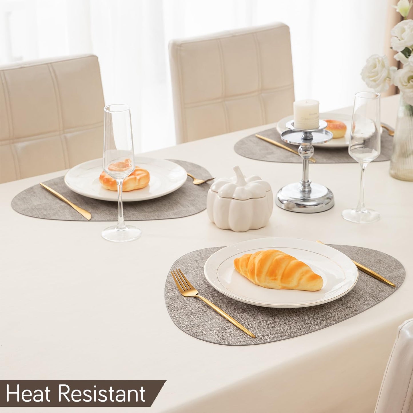 Premium Faux Leather Dining Table Mats, Light Brown