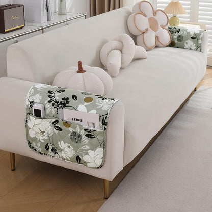 Water Repellent + Waterproof Quilted Sofa Mats, Feather Brown Floral