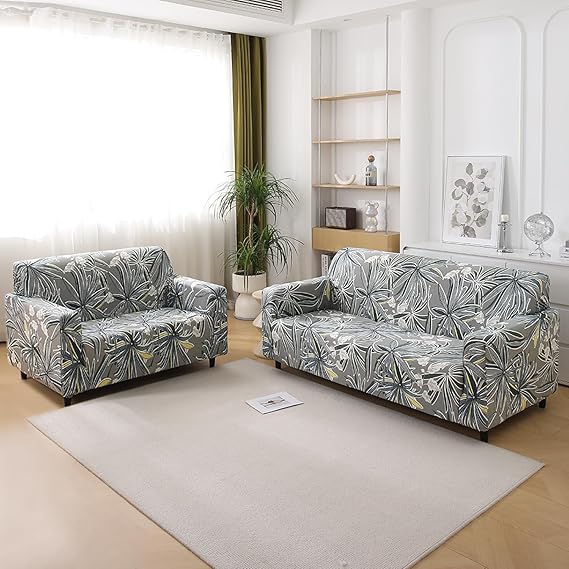 Frost Grey Marginata Printed Stretchable Sofa Cover