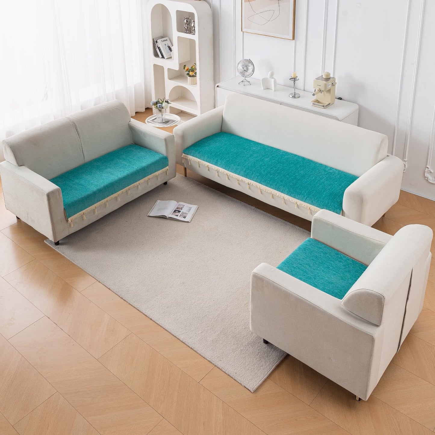 Serenity Tassel Chenille Sofa Cover with Tassel – Ocean Teal