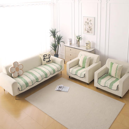 Luxury Wavy Anti Slip Plush Sofa Cover Mat, Pistachio Green