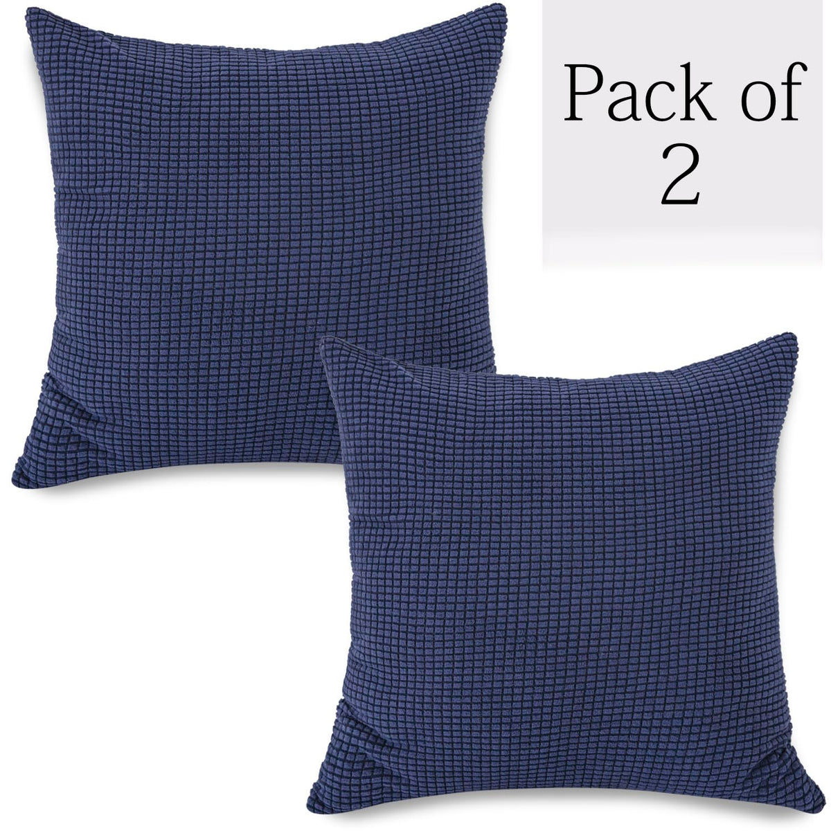 Navy Blue Colour Grid Texture Jacquard Zippered Cushion Cover Set