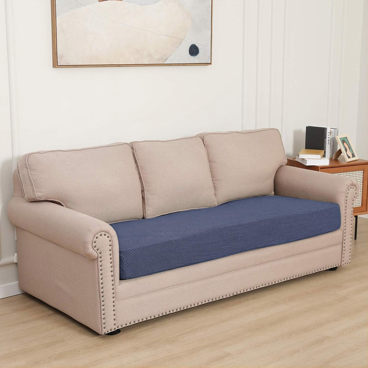 Stretchable Thick Jacquard Textured Seat Cushion Cover for 1/2/3 Seaters / Pieces for Sofa, Dark Grey