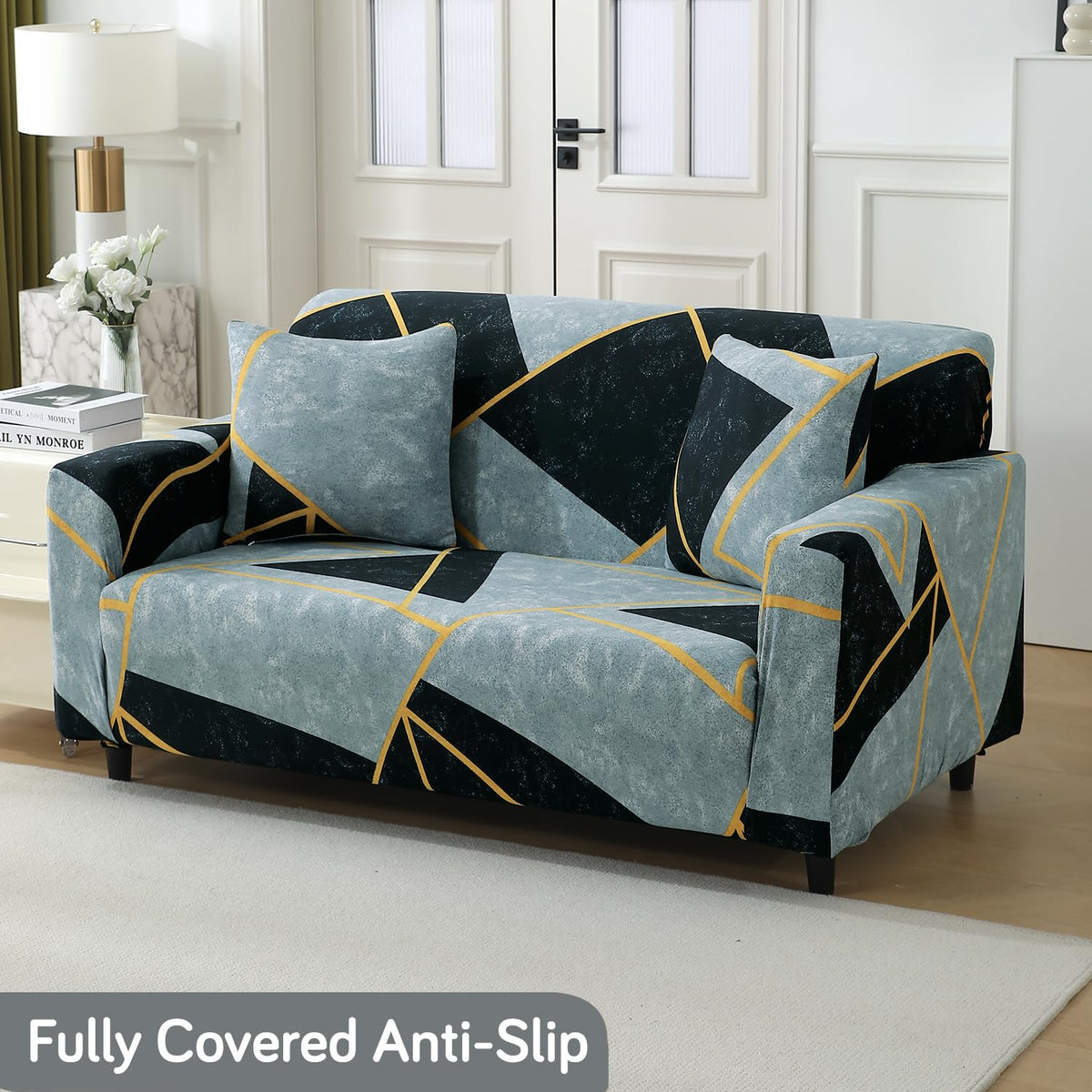 Abstract Geometry Print non slip stretchable 2 seater sofa cover