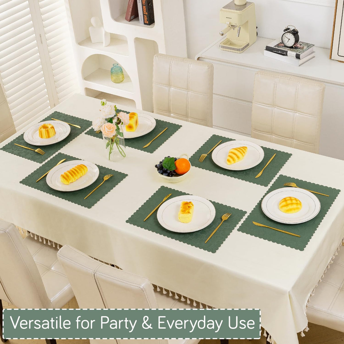 Florista Blush Royal Luxe Faux Leather Mats for Dining Table - Sage Green