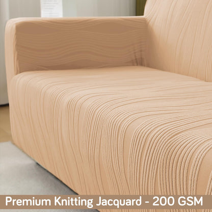200gsm Knitting Jacquard Sofa Cover 1/2/3/4 Seater Fully Covered, Blush Beige