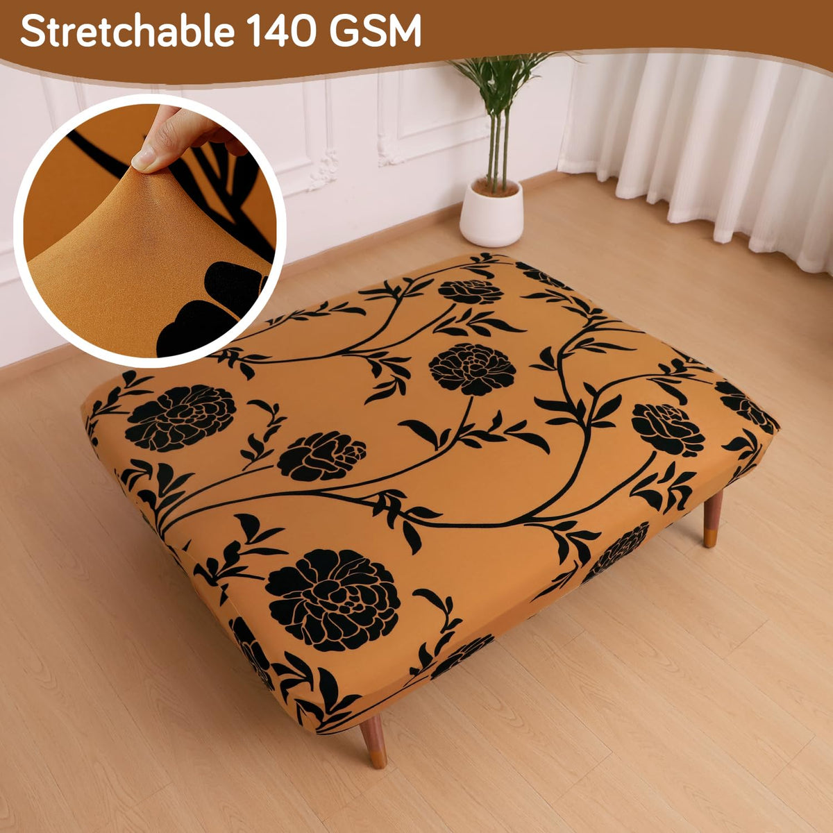 Buy Copper Brown Floral Printed 140 GSM Stretchable Sofa Cum Bed Cover for Futon - HOKIPO