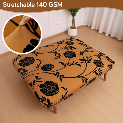 Elira Series Stretchable Elastic Armless Sofa Cover – 140 GSM, Futon Slipcover, Easy Fit, Copper Brown Floral