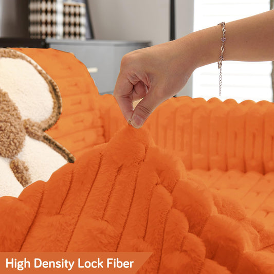 Luxury Waxy Faux Rabbit Fluffy Plush Sofa Throw, Amber Gold