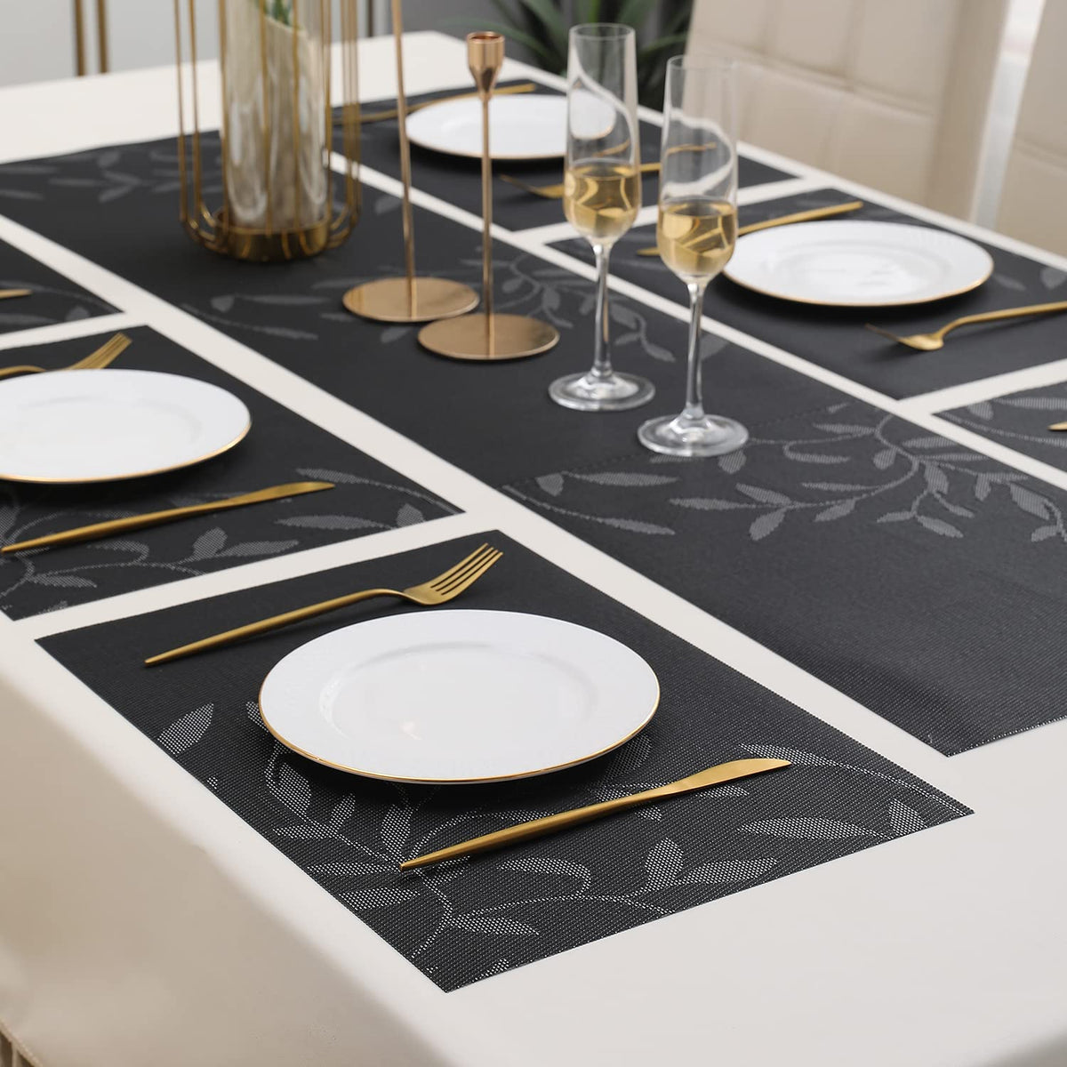 PVC Dining Table Mats, Black Leaves