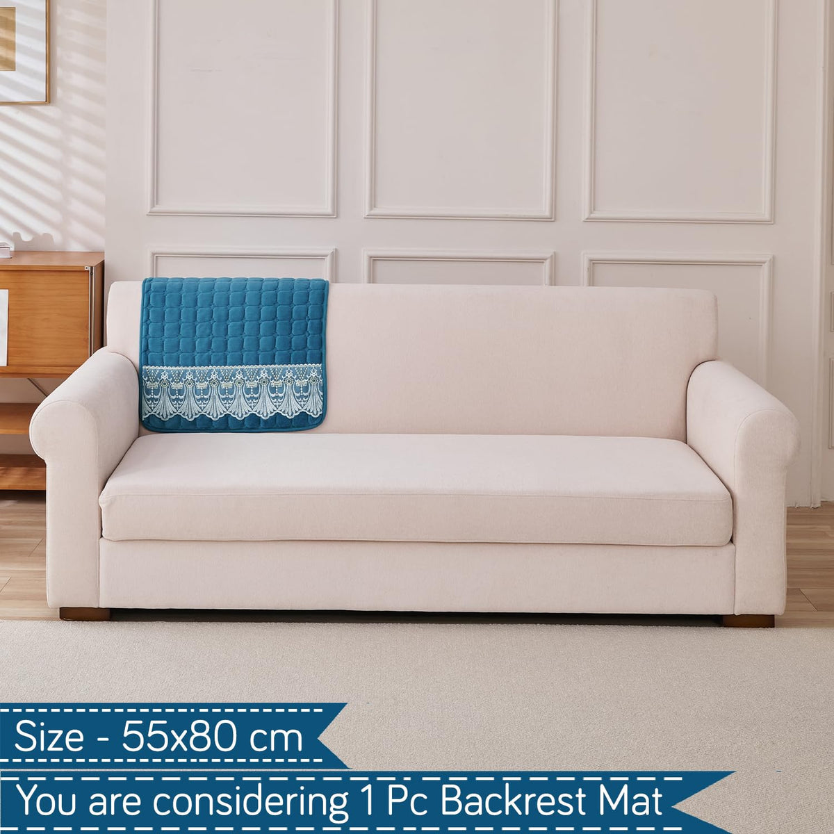 BelleLace Series Imperial Milk Velvet Sofa Cover Mat with Lace Design - Celdaon Blue