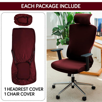 Office Chair Cover with Headrest and Stretchable Chair Seat Covers,  Burgundy