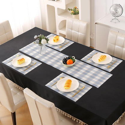 Classic Checks PVC Washable Mats for Dining Table - Pacific Blue