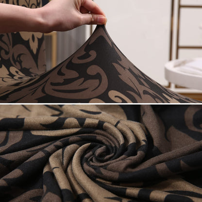 Brown Damask print stretchable dining chair covers | Hokipo