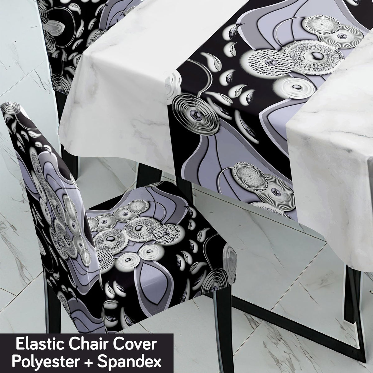 Black Printed Dining Set Cover | 4/6 Seater