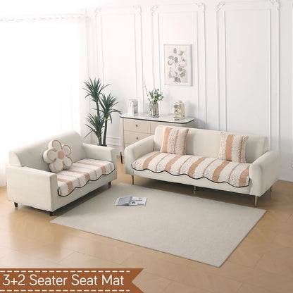 Luxury Wavy Anti Slip Plush Sofa Cover Mat, Desert Brown