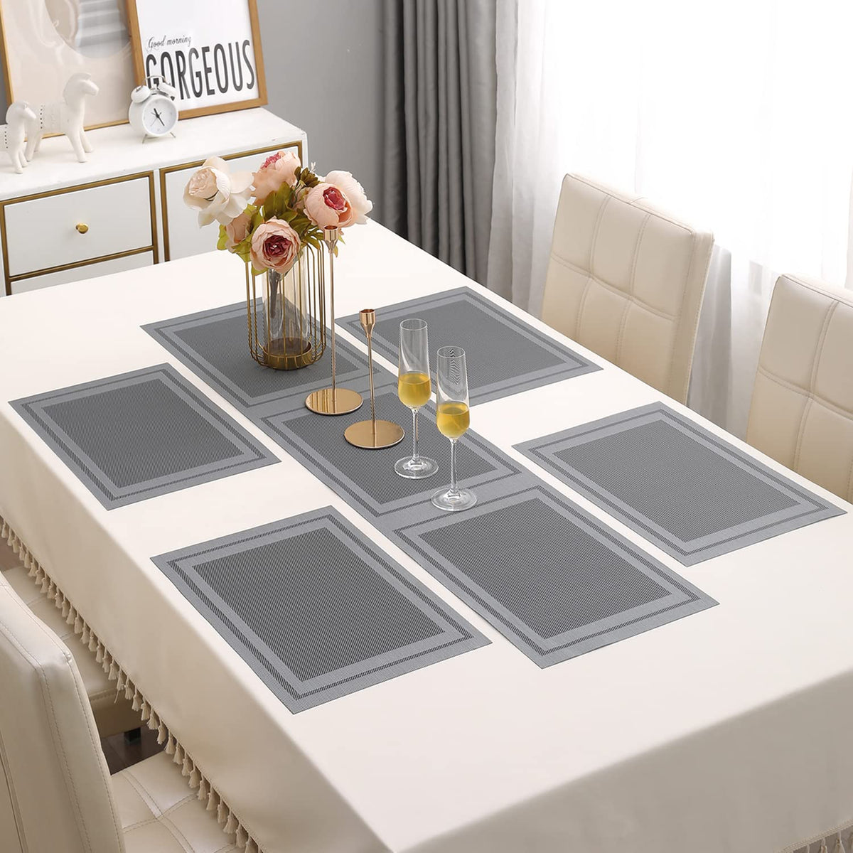 PVC Dining Table Mats, Grey