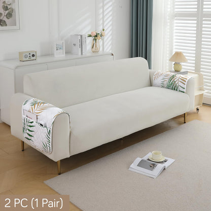 Quilted, Waterproof and Anti-Slip Sofa Cover Mat, Palm Leaves Forest Green