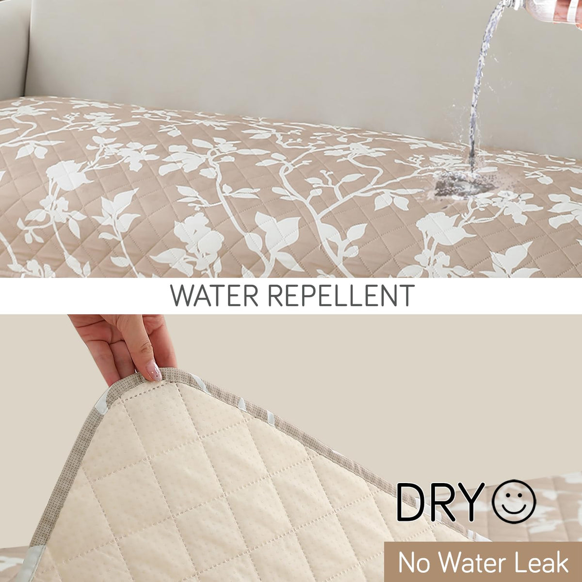 Waterproof Printed Quilted Quick Dry L Shape Sofa Seat Cover Mat, Buff Brown Sillehoute Floral