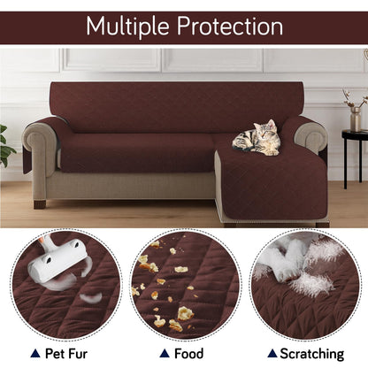 HOKIPO Quilted Reversible One Piece L Shape 4/5/6 Seater Sofa Cover Mat, Brown