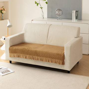 Holland Velvet Sofa Cover Seat Mat with Frill for 1/2/3 - Seater, Gold